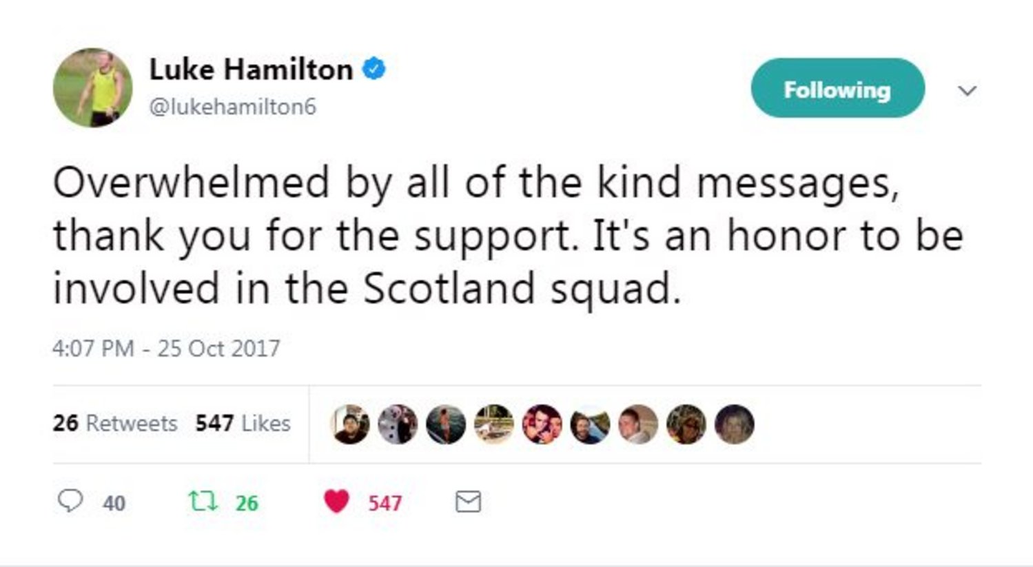 Luke Hamilton Scotland tweet