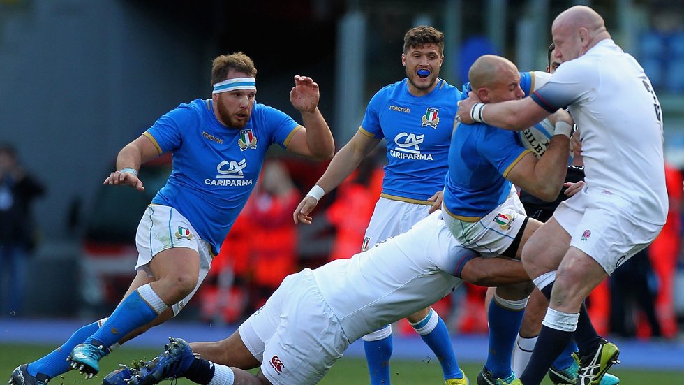 Dan Cole halts Italy's progress during England's opening-round victory in Rome on Sunday
