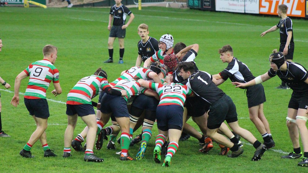 Lutterworth on the attack through the forwards in the County Colts Cup Final against Market Harborough
