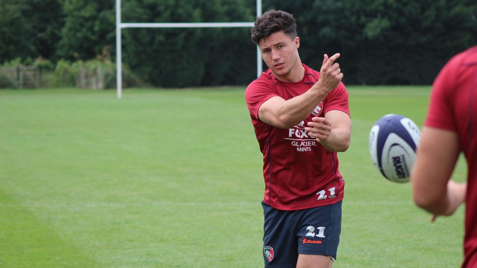Sam Aspland-Robinson working on his passing during a pre-season session.
