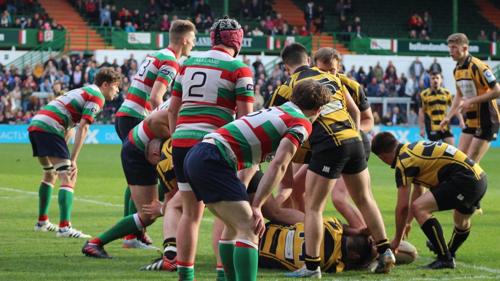 Lutterworth (red, white and green) beat Hinckley in the Colts Final in 2017 and return to Welford Road this season