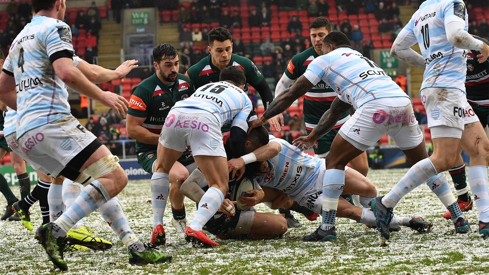 Tigers support Nick Malouf in possession in the defeat by Racing at Welford Road