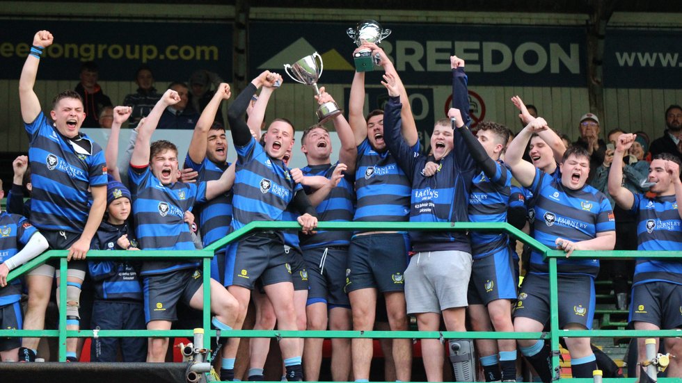 Celebrations for Colts Cup winners Syston after Final victory at Welford Road
