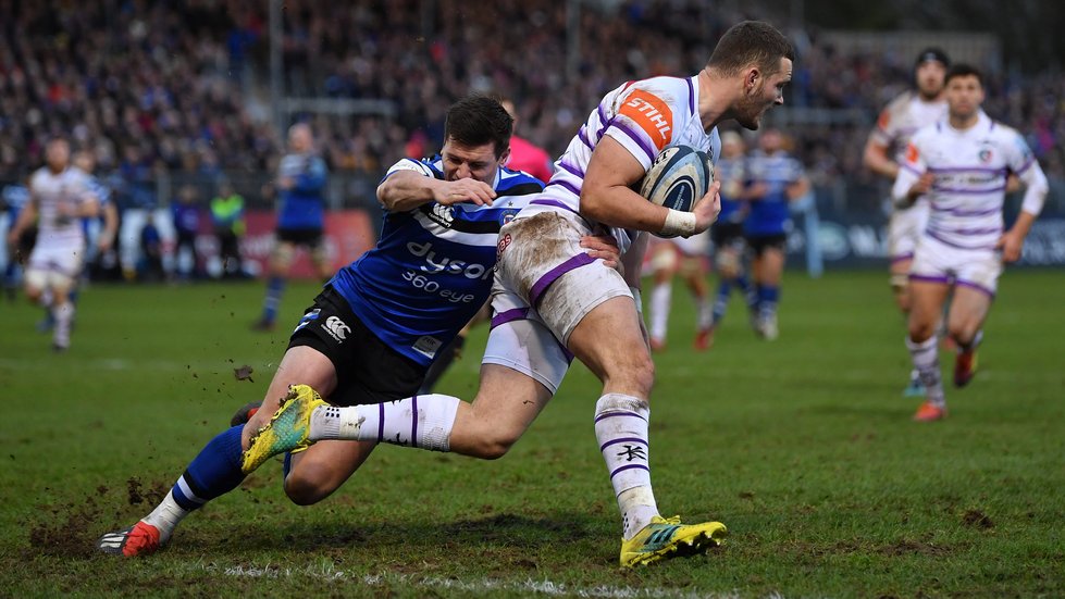 George Worth clears up in defence during the last meeting with Bath, at The Rec  in December