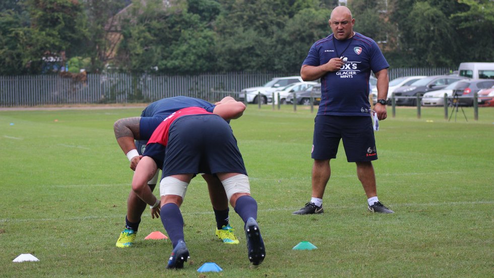 Boris Stankovich watches on as forwards take part in a scrummaging session at the club's Oval Park Training Ground.