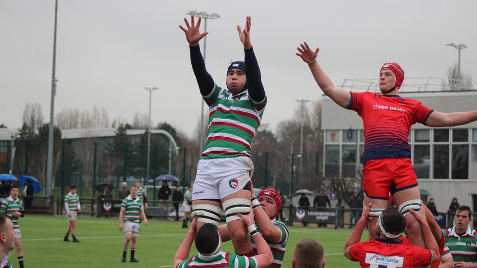 George Martin secures lineout ball in the Under-18 win over Worcester
