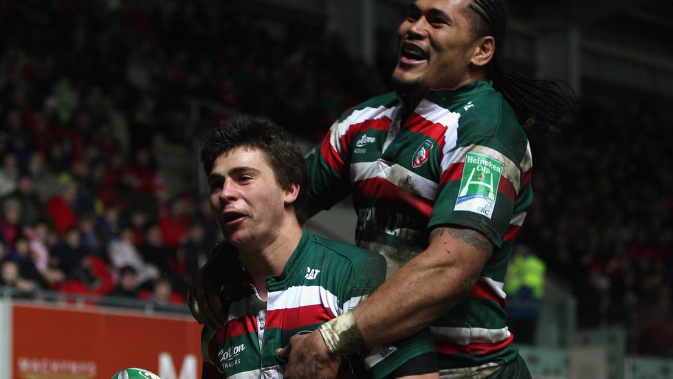 Alesana Tuilagi and Ben Youngs celebrate at the Parc y Scarlets in 2011